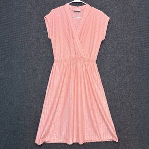 VTG Melissa Lane Pink Dress Summer Textured Vertical Stripes Monochromatic 12